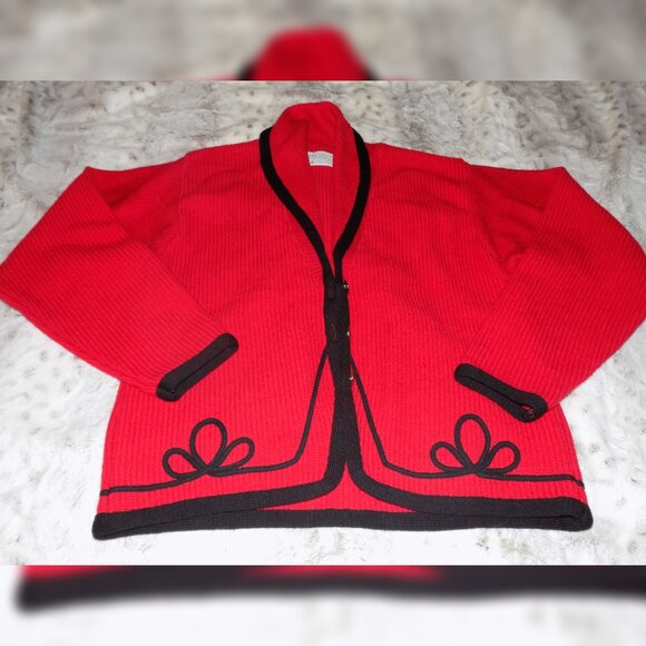 Vintage Pendleton Red and Black Western 100% Virgin Wool Cardigan - Picture 7 of 16